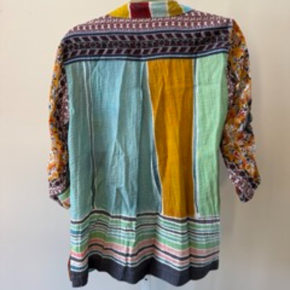 John Mark Multicolor Striped Patchwork Button Fro… - image 5